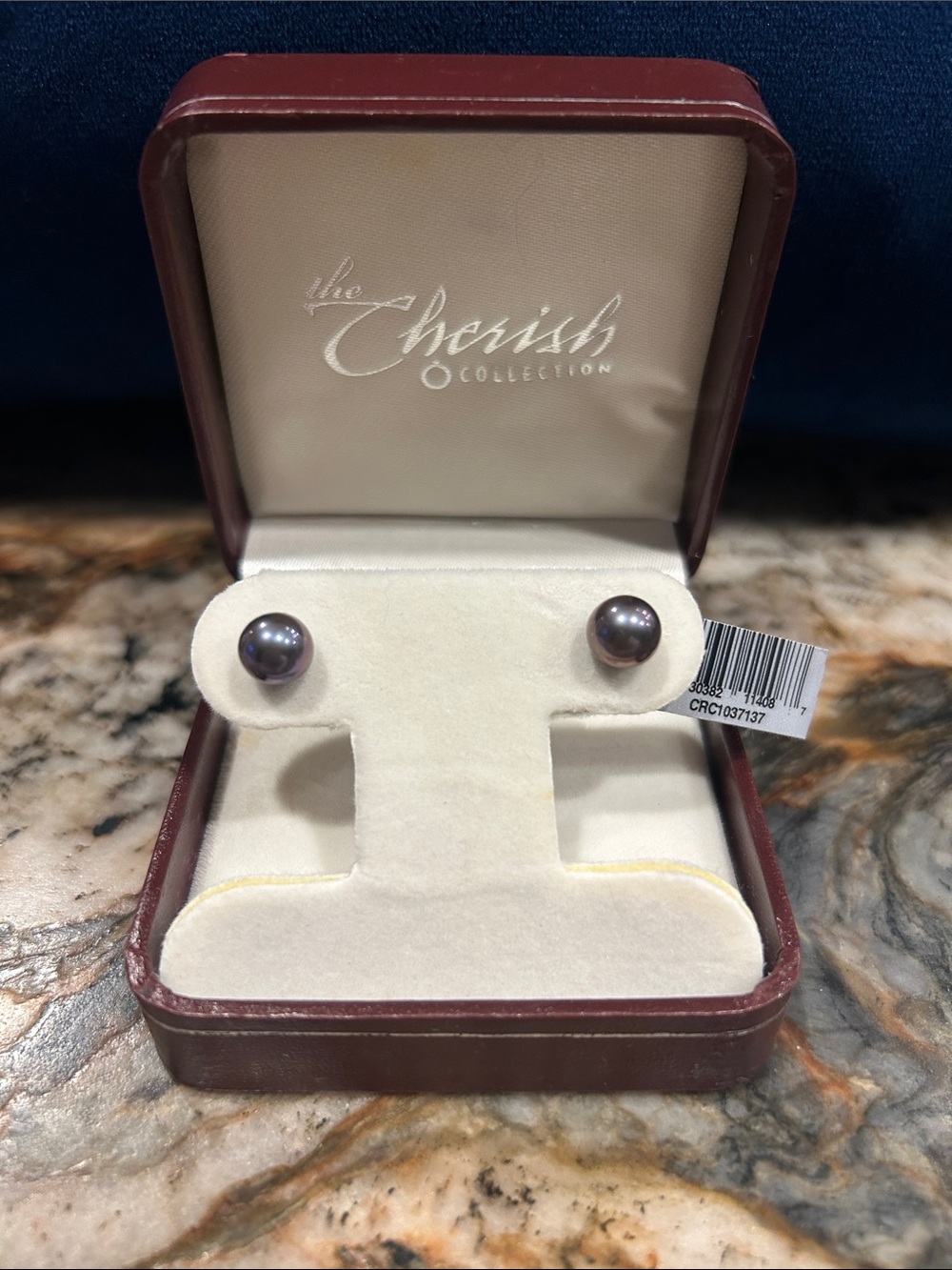 Pacifica Iridescent Gray Pearl Stud 14k Gold Earrings in Case